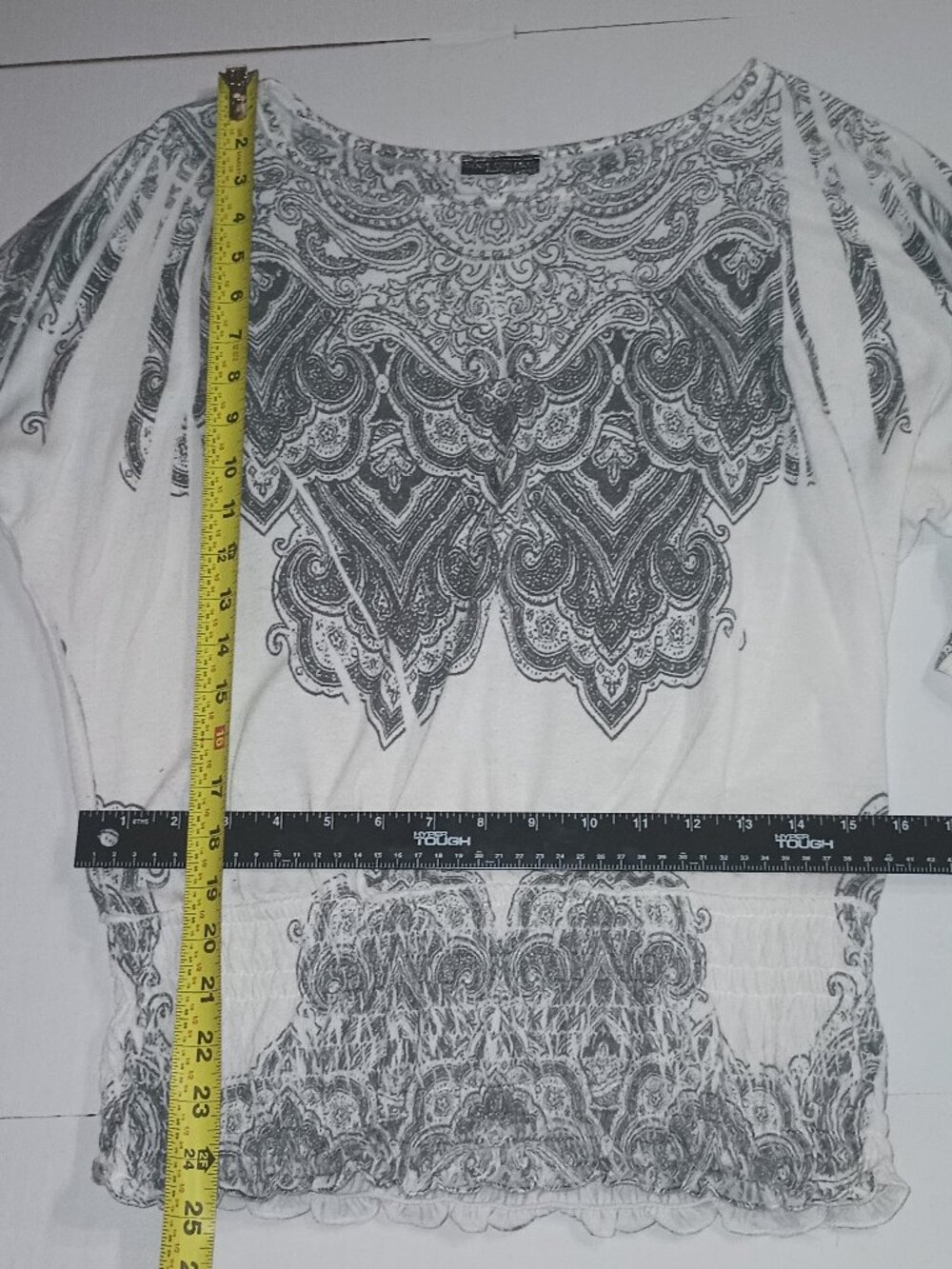 White with Black Graphics Blouse